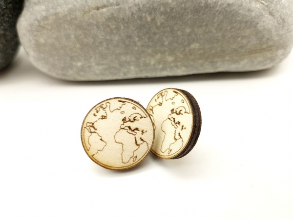 Weltkarte Motiv Holz Ohrstecker